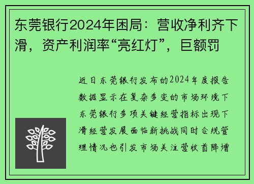 东莞银行2024年困局：营收净利齐下滑，资产利润率“亮红灯”，巨额罚单400万缠身
